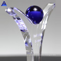 Human Award Glass Blue World Earth Metal Man with Crystal Globe Trophy